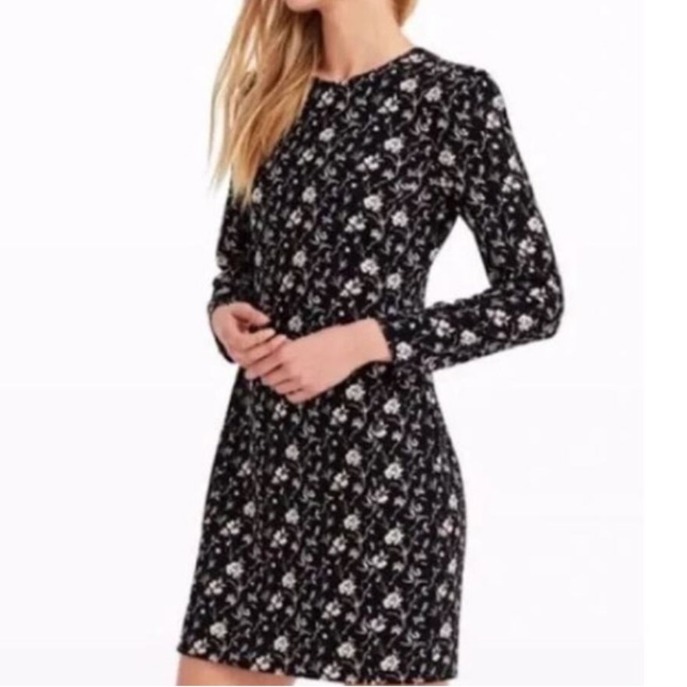 Club Monaco Long Sleeve Black & Cream Floral Dress Sz 0 Summer Festival Wedding